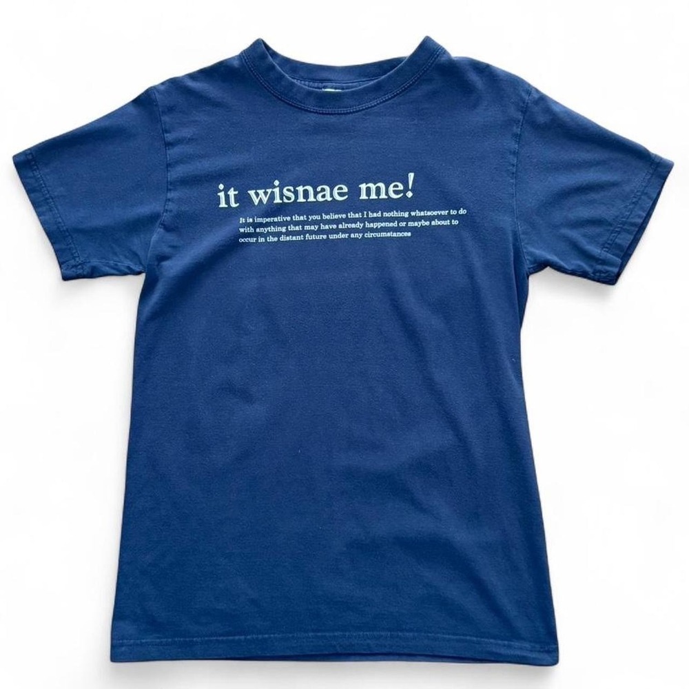Vintage 90s Navy Blue It Wisnae Me Graphic Funny Slogan Pig Latin Joke T-shirt